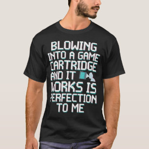 Retro Gaming Gamer Blowing Into A Game Cartridge T-Shirt
