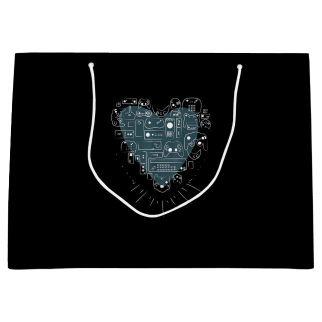 Retro Gaming Heart Video Game Controllers Gamer Large Gift Bag (Front)