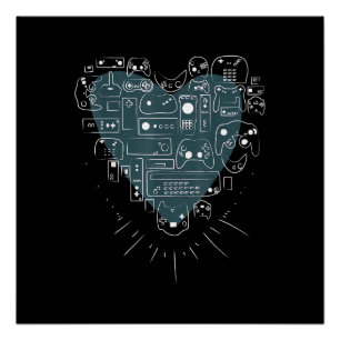 Retro Gaming Heart Video Game Controllers Gamer Poster