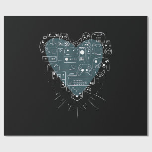 Retro Gaming Heart Video Game Controllers Gamer Wrapping Paper