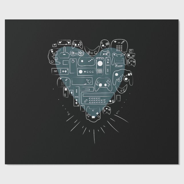 Retro Gaming Heart Video Game Controllers Gamer Wrapping Paper (Flat)