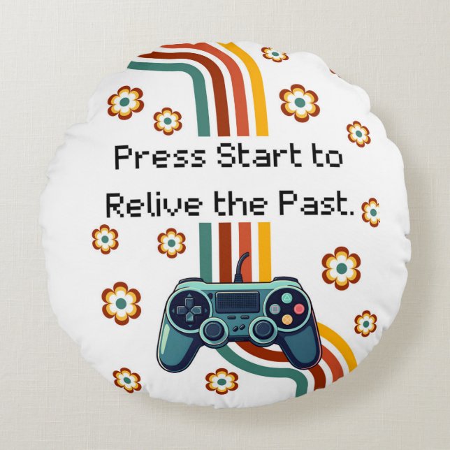 Retro Gaming Illustration – Teal Controller with F Round Cushion (Front)