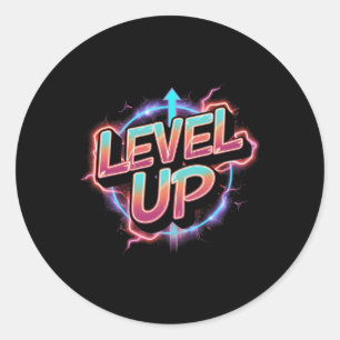 Retro Gaming Level Up Boys Girls Men Women 1 Classic Round Sticker