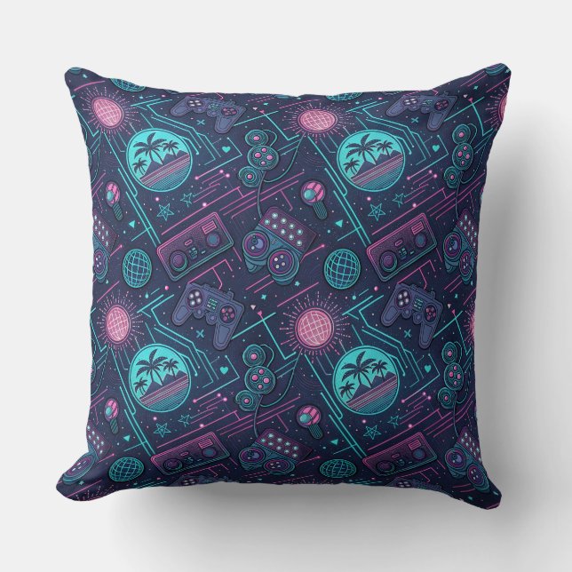 Retro Gaming, Neon Gamer Decor, Gaming Room Cushion (Front)
