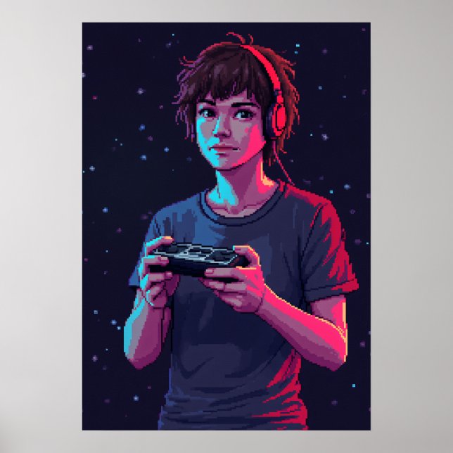 Retro Gaming Pixel Art Gamer Controller 8 Bit Nost Poster (Front)