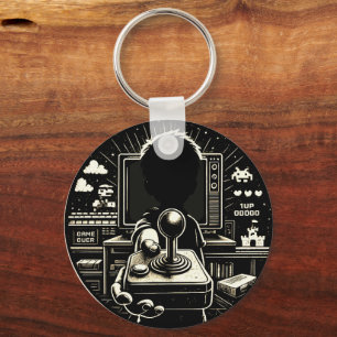 Retro Gaming Silhouette Joystick Art Key Ring