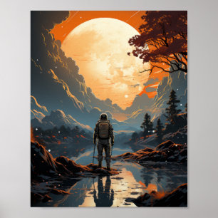 Retro Gaming Space Astronauts Vector Poster