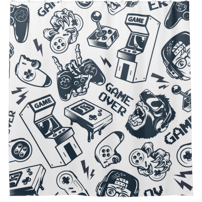 Retro gaming vintage pattern. shower curtain (Front)