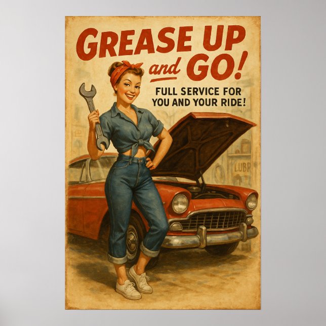 Retro Garage Pin Up Girl Graphic Poster (Front)