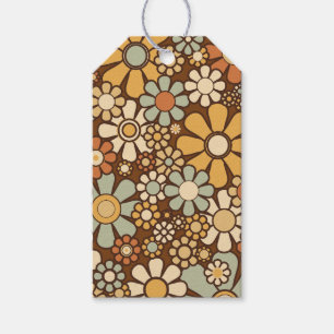 Retro Garden Chunky Flowers 60s 70s Floral Pattern Gift Tags