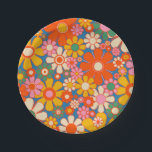 Retro Garden Colourful 60s 70s Floral Pattern  Paper Plate<br><div class="desc">Retro Garden Colourful 60s 70s Floral Pattern 2 Blue Orange Red Mustard Yellow Green. Upbeat,  cheerful,  colourful,  vintage aesthetic flowers with a 1960s 1970s hippie flower power vibe. By Kierkegaard Design Studio.</div>