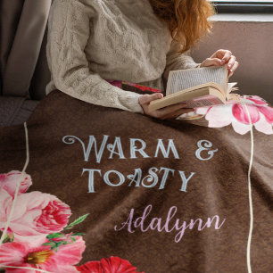 Retro Garden Custom Greeting Name Coffee Brown Fleece Blanket