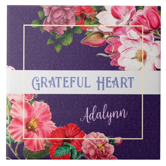 Retro Garden Custom Greeting Name Violet Purple Tile (Front)