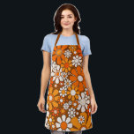 Retro Garden Floral 60s 70s Pattern Brown & Orange Apron<br><div class="desc">Retro Garden Groovy Floral Cheerful 60s 70s Pattern in 1970s Orange Brown Beige. Upbeat,  vivid,  vintage aesthetic flowers with a 1960s 1970s hippie flower power vibe. By Kierkegaard Design Studio.</div>