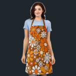 Retro Garden Floral 60s 70s Pattern Brown & Orange Apron<br><div class="desc">Retro Garden Groovy Floral Cheerful 60s 70s Pattern in 1970s Orange Brown Beige. Upbeat,  vivid,  vintage aesthetic flowers with a 1960s 1970s hippie flower power vibe. By Kierkegaard Design Studio.</div>