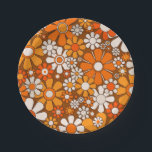 Retro Garden Floral 60s 70s Pattern Brown & Orange Paper Plate<br><div class="desc">Retro Garden Groovy Floral Cheerful 60s 70s Pattern in 1970s Orange Brown Beige. Upbeat,  vivid,  vintage aesthetic flowers with a 1960s 1970s hippie flower power vibe. By Kierkegaard Design Studio.</div>