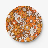 Retro Garden Floral 60s 70s Pattern Brown & Orange