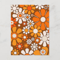 Retro Garden Floral 60s 70s Pattern Brown & Orange