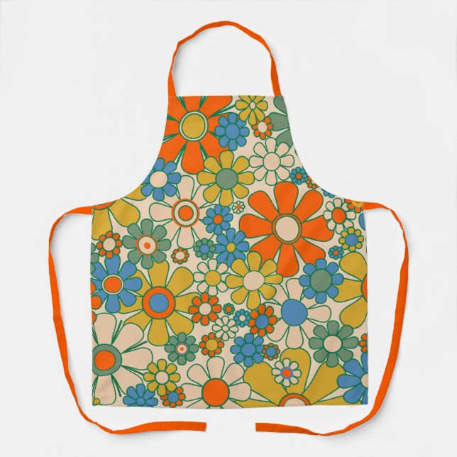 Retro Garden Floral Cheerful 60s 70s Pattern  Apron (Front)