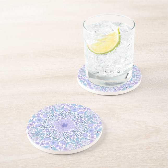 Retro garden florals in blue and violet coaster (Side)