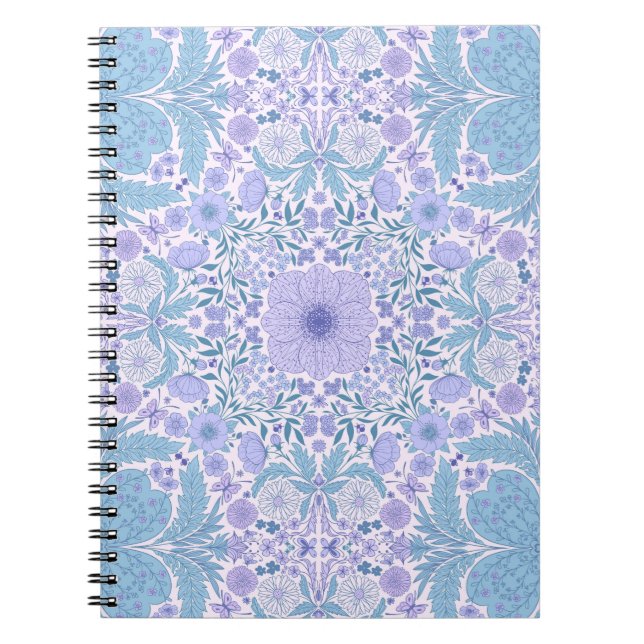 Retro garden florals in blue and violet notebook (Front)