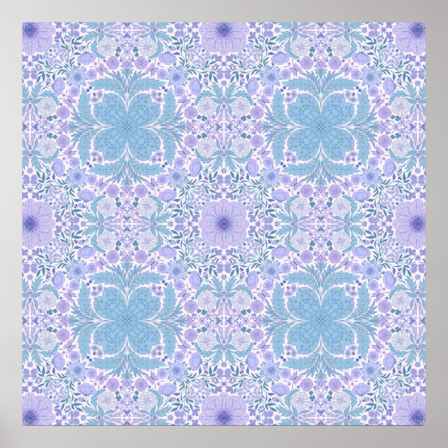 Retro garden florals in blue and violet poster (Front)