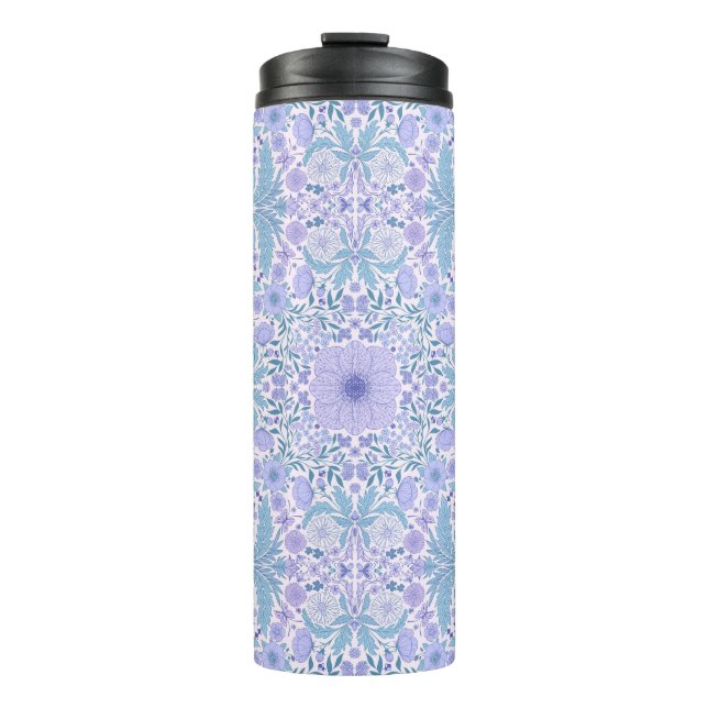 Retro garden florals in blue and violet thermal tumbler (Front)