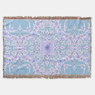 Retro garden florals in blue and violet throw blanket