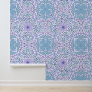 Retro garden florals in blue and violet wallpaper