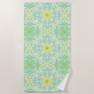 Retro garden florals in green and yellow beach towel