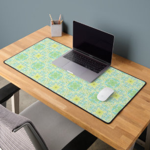 Retro garden florals in green and yellow desk mat