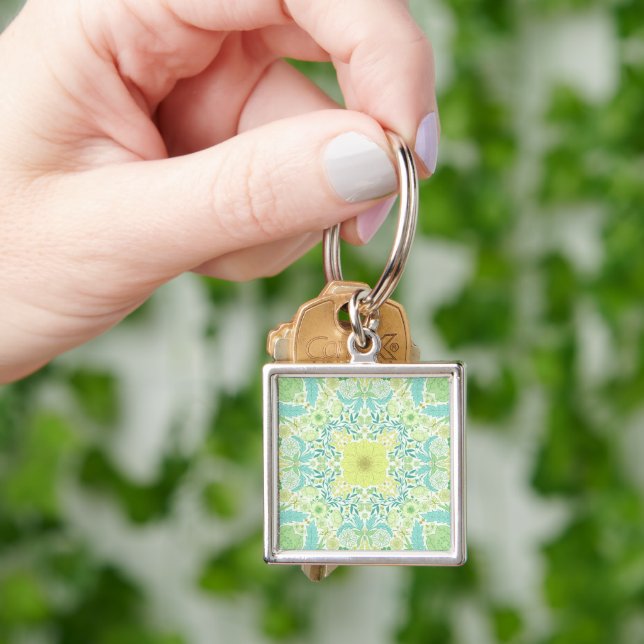 Retro garden florals in green and yellow key ring (Hand)