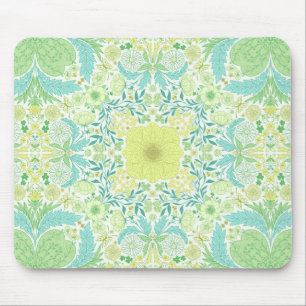 Retro garden florals in green and yellow mouse pad