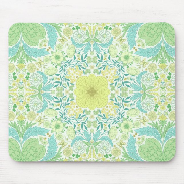 Retro garden florals in green and yellow mouse pad (Front)