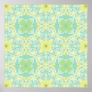 Retro garden florals in green and yellow poster