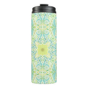 Retro garden florals in green and yellow thermal tumbler