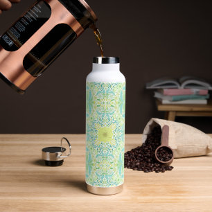 Retro garden florals in green and yellow water bottle
