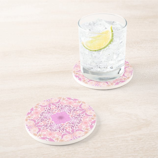 Retro garden florals  in pink coaster (Side)