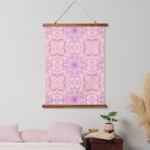 Retro garden florals in pink hanging tapestry