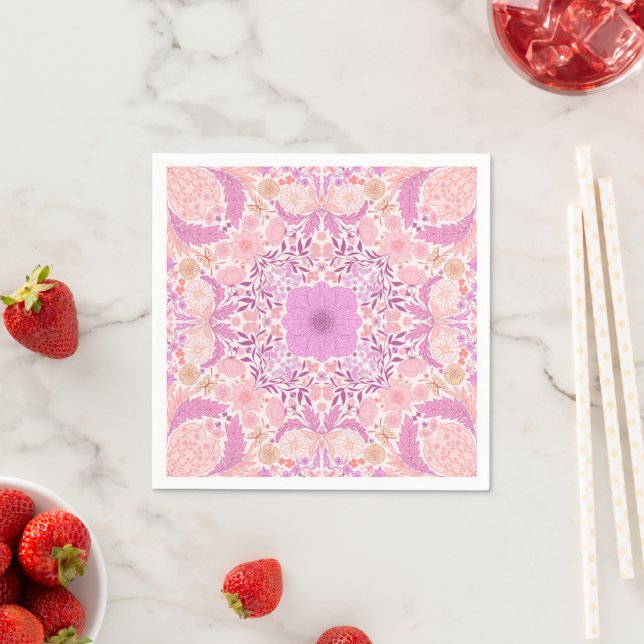 Retro garden florals  in pink napkin (Insitu)