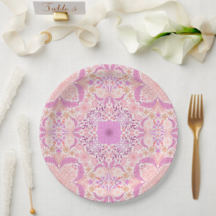Retro garden florals in pink paper plate