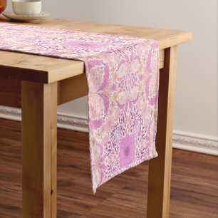 Retro garden florals in pink short table runner