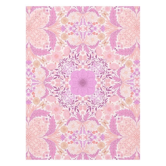 Retro garden florals  in pink tablecloth (Front)