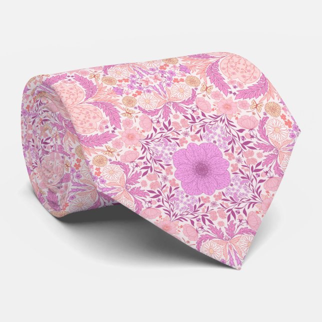 Retro garden florals  in pink tie (Rolled)