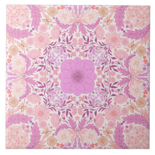 Retro garden florals in pink tile