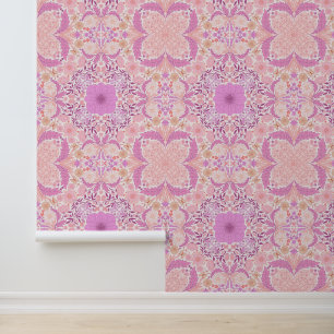 Retro garden florals  in pink wallpaper