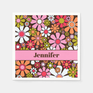 Retro Garden Flowers 60s 70s Aesthetic Floral Name Napkin