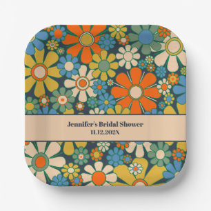 Retro Garden Flowers 60s 70s Aesthetic Floral  Paper Plate