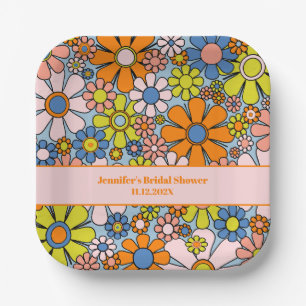 Retro Garden Flowers 60s 70s Boho Floral Pattern Paper Plate