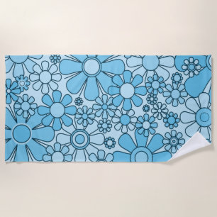 Retro Garden Flowers 60s 70s Floral Pattern Beach Towel